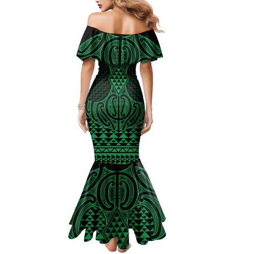Kakariki Maori Ta Moko Poutama Art Family Matching Mermaid Dress and Hawaiian Shirt