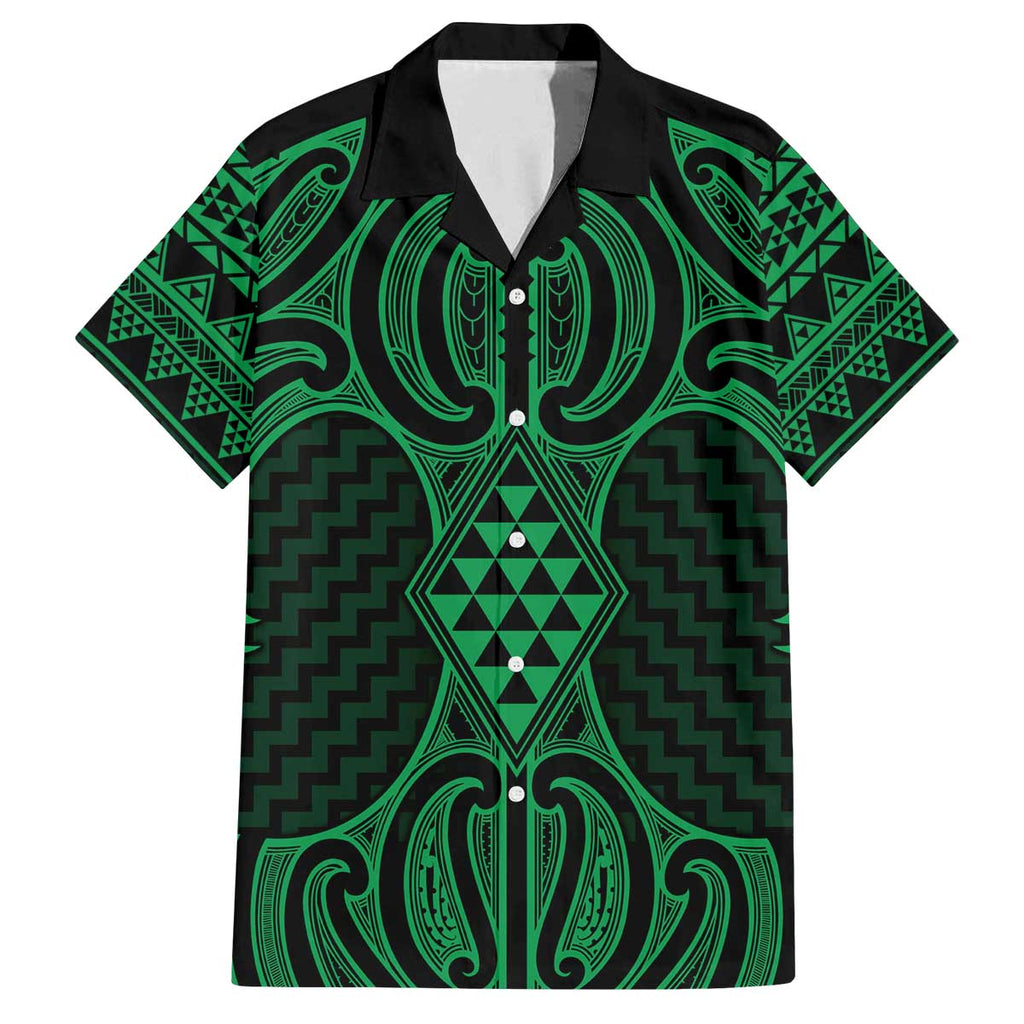 Kakariki Maori Ta Moko Poutama Art Family Matching Off The Shoulder Long Sleeve Dress and Hawaiian Shirt