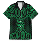 Kakariki Maori Ta Moko Poutama Art Family Matching Off The Shoulder Long Sleeve Dress and Hawaiian Shirt