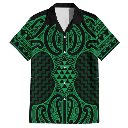 Kakariki Maori Ta Moko Poutama Art Family Matching Off The Shoulder Long Sleeve Dress and Hawaiian Shirt