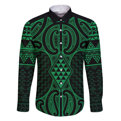 Kakariki Maori Ta Moko Poutama Art Family Matching Off The Shoulder Long Sleeve Dress and Hawaiian Shirt