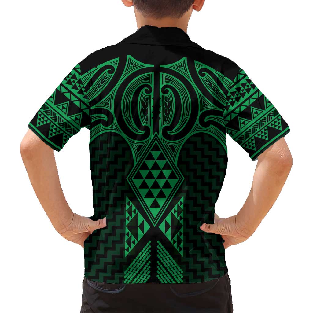 Kakariki Maori Ta Moko Poutama Art Family Matching Off Shoulder Maxi Dress and Hawaiian Shirt