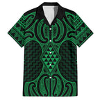 Kakariki Maori Ta Moko Poutama Art Family Matching Off Shoulder Maxi Dress and Hawaiian Shirt
