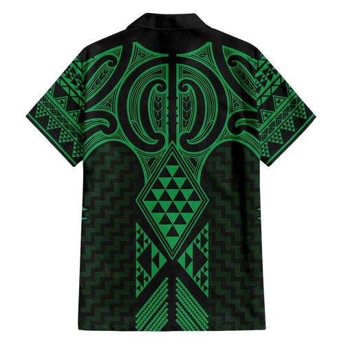 Kakariki Maori Ta Moko Poutama Art Family Matching Off Shoulder Maxi Dress and Hawaiian Shirt