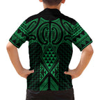 Kakariki Maori Ta Moko Poutama Art Family Matching Off Shoulder Short Dress and Hawaiian Shirt