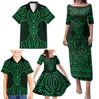 Kakariki Maori Ta Moko Poutama Art Family Matching Puletasi and Hawaiian Shirt