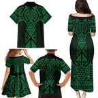 Kakariki Maori Ta Moko Poutama Art Family Matching Puletasi and Hawaiian Shirt