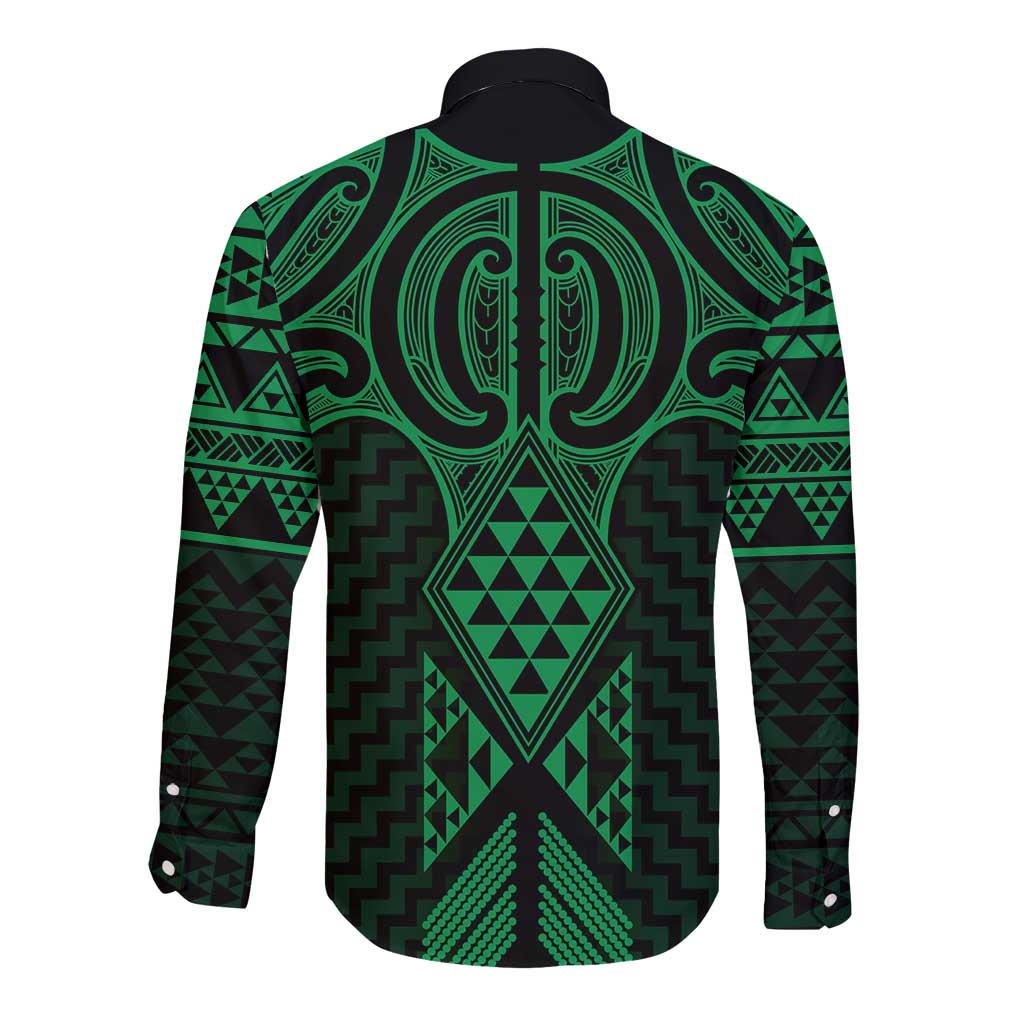 Kakariki Maori Ta Moko Poutama Art Long Sleeve Button Shirt