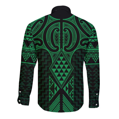 Kakariki Maori Ta Moko Poutama Art Long Sleeve Button Shirt