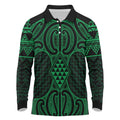 Kakariki Maori Ta Moko Poutama Art Long Sleeve Polo Shirt
