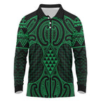 Kakariki Maori Ta Moko Poutama Art Long Sleeve Polo Shirt