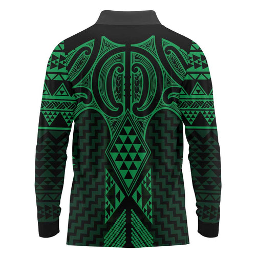 Kakariki Maori Ta Moko Poutama Art Long Sleeve Polo Shirt