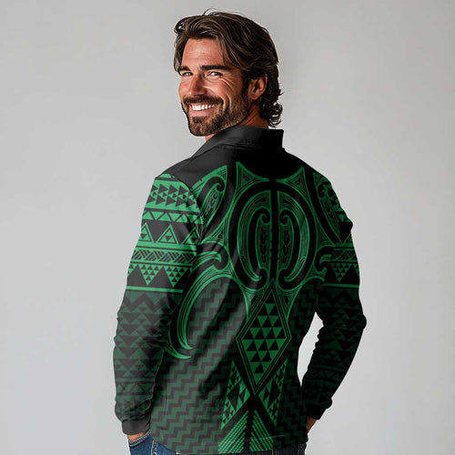 Kakariki Maori Ta Moko Poutama Art Long Sleeve Polo Shirt