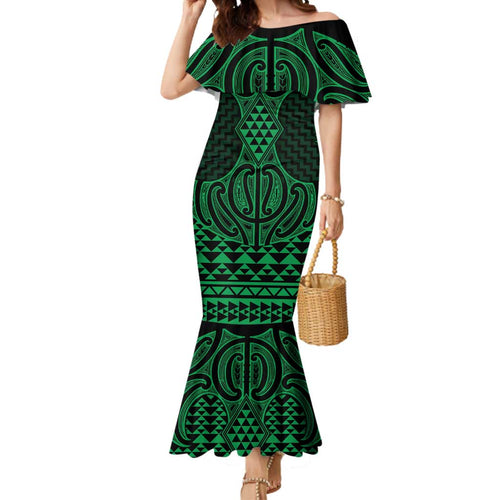Kakariki Maori Ta Moko Poutama Art Mermaid Dress