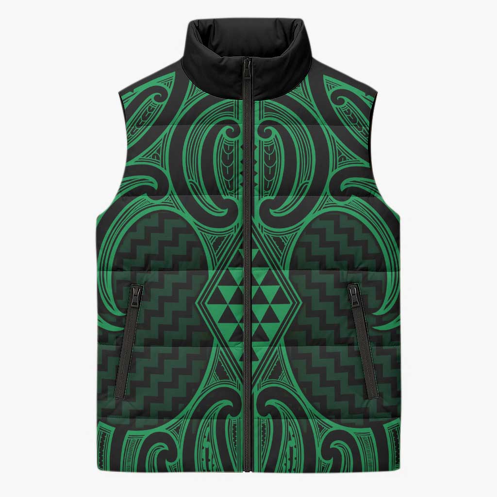 Kakariki Maori Ta Moko Poutama Art Sleeveless Puffer Jacket - Aussie Hoodie