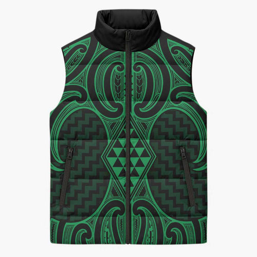 Kakariki Maori Ta Moko Poutama Art Sleeveless Puffer Jacket - Aussie Hoodie