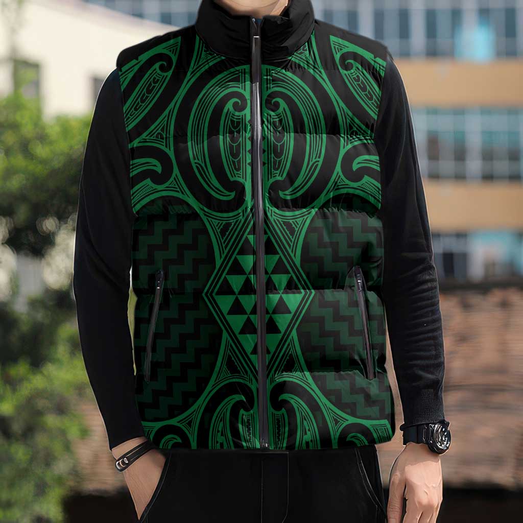 Kakariki Maori Ta Moko Poutama Art Sleeveless Puffer Jacket - Aussie Hoodie