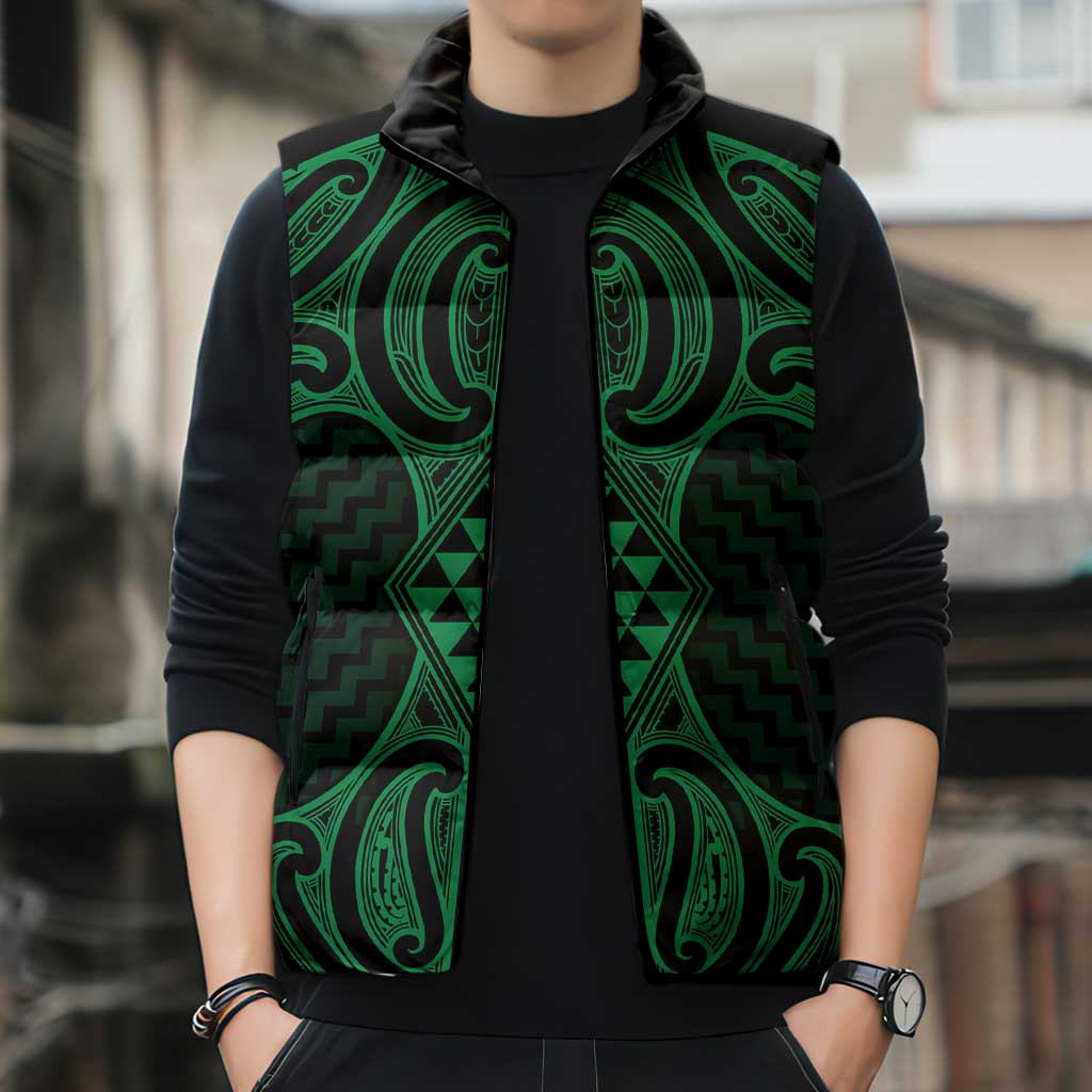 Kakariki Maori Ta Moko Poutama Art Sleeveless Puffer Jacket - Aussie Hoodie