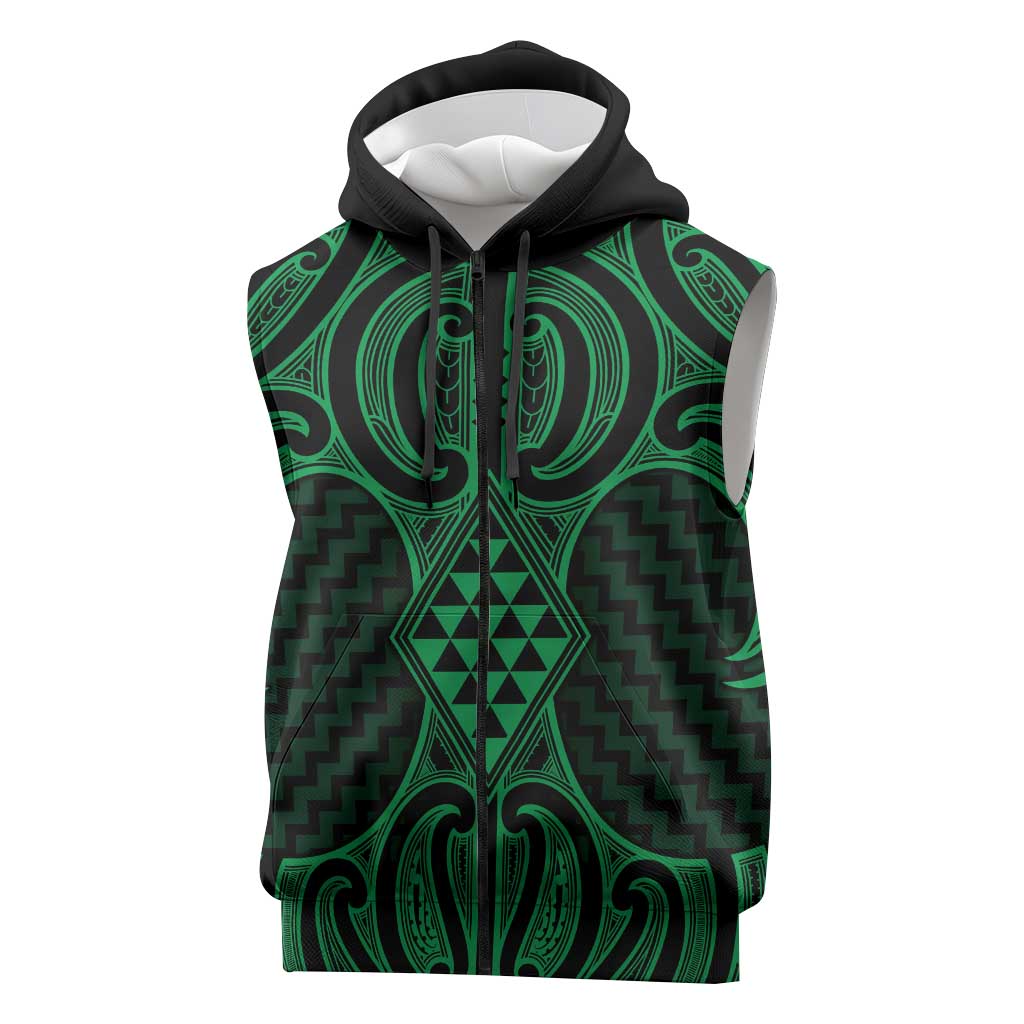 Kakariki Maori Ta Moko Poutama Art Sleeveless Zip Hoodie LT9