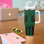 Kakariki Maori Ta Moko Poutama Art Tumbler With Handle