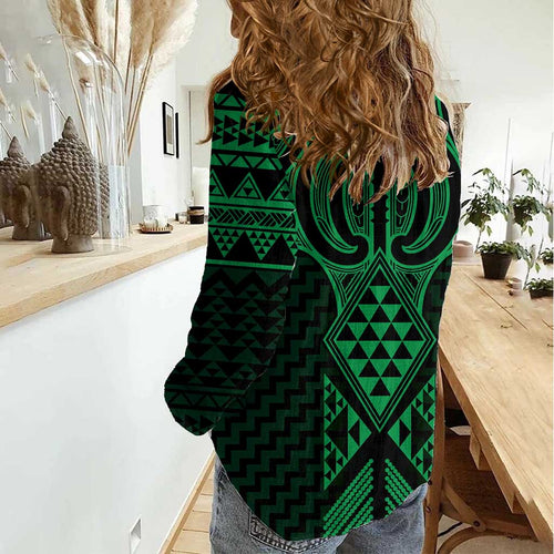Kakariki Maori Ta Moko Poutama Art Women Casual Shirt