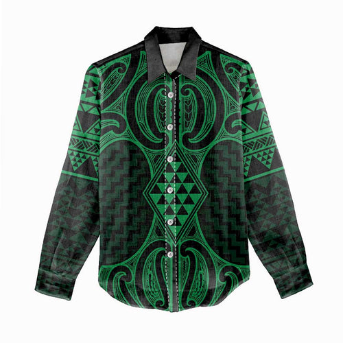 Kakariki Maori Ta Moko Poutama Art Women Casual Shirt