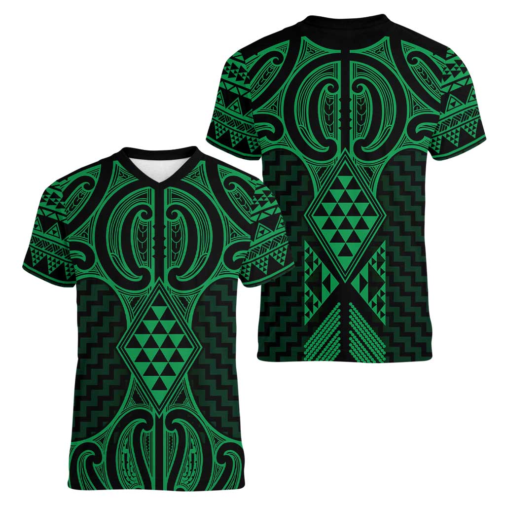 Kakariki Maori Ta Moko Poutama Art Women V-Neck T-Shirt