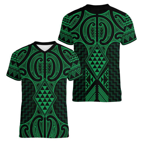 Kakariki Maori Ta Moko Poutama Art Women V-Neck T-Shirt