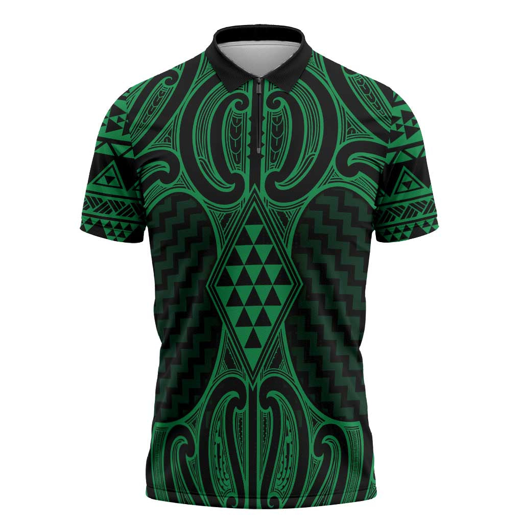Kakariki Maori Ta Moko Poutama Art Zipper Polo Shirt - Aussie Hoodie