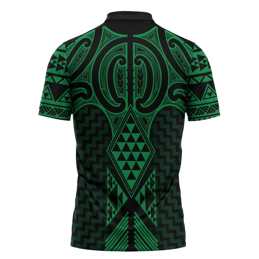 Kakariki Maori Ta Moko Poutama Art Zipper Polo Shirt - Aussie Hoodie