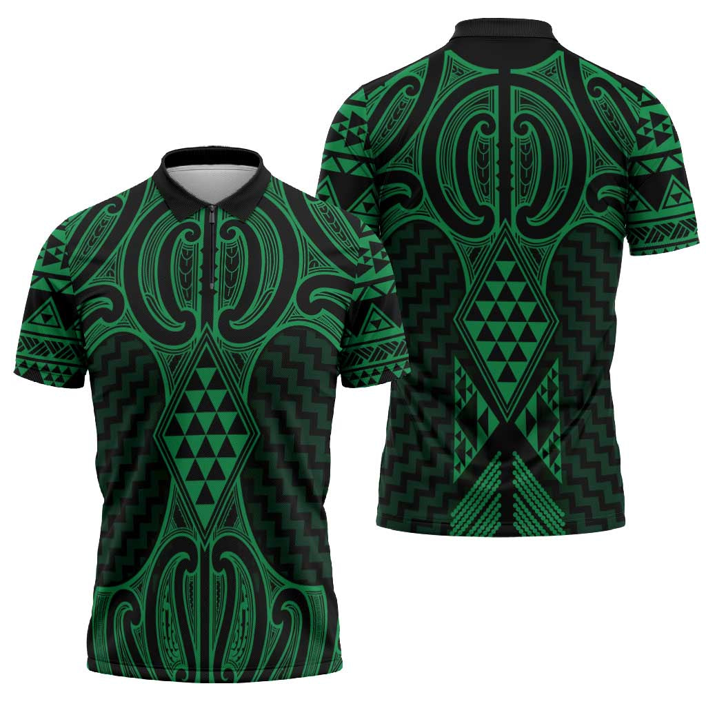Kakariki Maori Ta Moko Poutama Art Zipper Polo Shirt - Aussie Hoodie