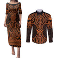 Karaka Maori Ta Moko Poutama Art Couples Matching Puletasi and Long Sleeve Button Shirt