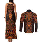 Karaka Maori Ta Moko Poutama Art Couples Matching Tank Maxi Dress and Long Sleeve Button Shirt