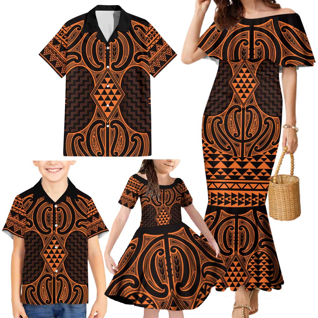 Karaka Maori Ta Moko Poutama Art Family Matching Mermaid Dress and Hawaiian Shirt