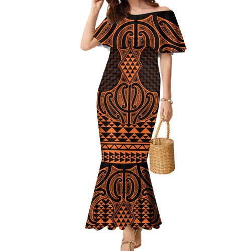 Karaka Maori Ta Moko Poutama Art Family Matching Mermaid Dress and Hawaiian Shirt