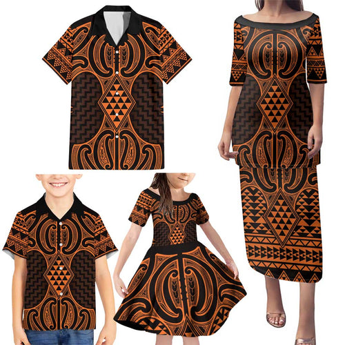 Karaka Maori Ta Moko Poutama Art Family Matching Puletasi and Hawaiian Shirt