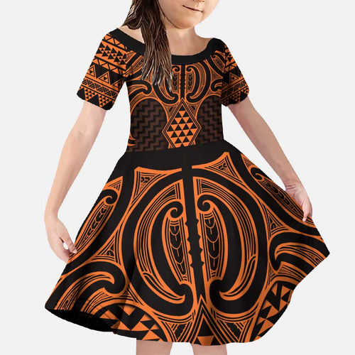 Karaka Maori Ta Moko Poutama Art Family Matching Short Sleeve Bodycon Dress and Hawaiian Shirt