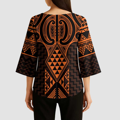 Karaka Maori Ta Moko Poutama Art Kimono Sleeve Blouse - Aussie Hoodie