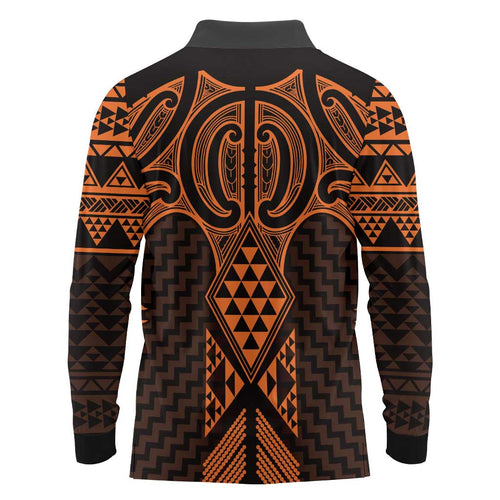 Karaka Maori Ta Moko Poutama Art Long Sleeve Polo Shirt