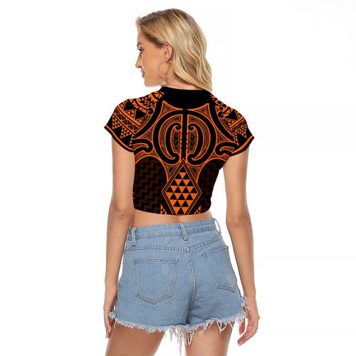 Karaka Maori Ta Moko Poutama Art Raglan Cropped T Shirt