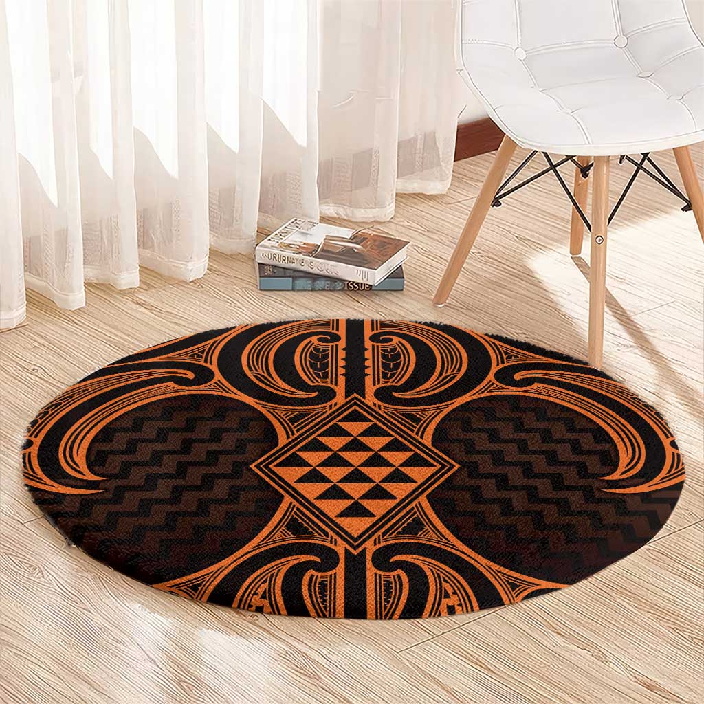 Karaka Maori Ta Moko Poutama Art Round Carpet