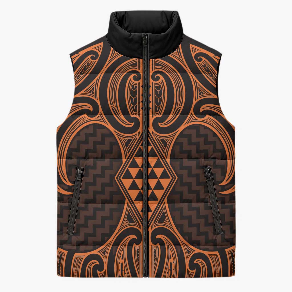 Karaka Maori Ta Moko Poutama Art Sleeveless Puffer Jacket - Aussie Hoodie