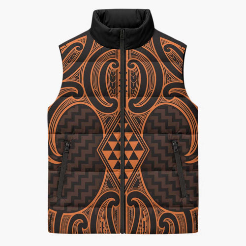 Karaka Maori Ta Moko Poutama Art Sleeveless Puffer Jacket - Aussie Hoodie