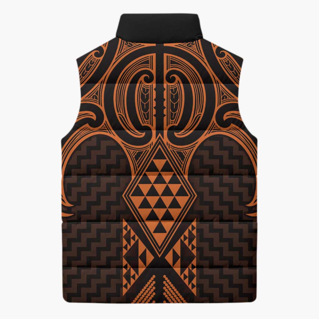 Karaka Maori Ta Moko Poutama Art Sleeveless Puffer Jacket - Aussie Hoodie