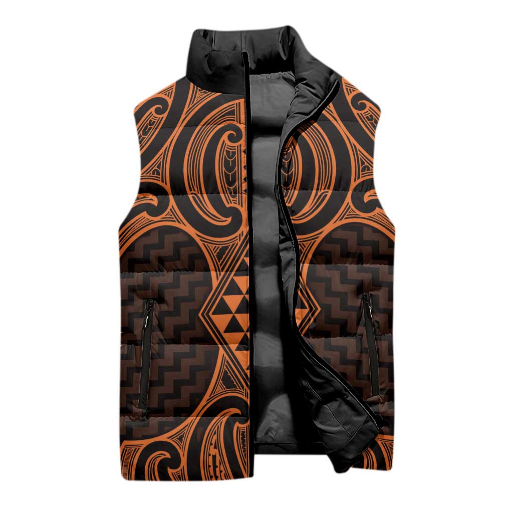 Karaka Maori Ta Moko Poutama Art Sleeveless Puffer Jacket - Aussie Hoodie