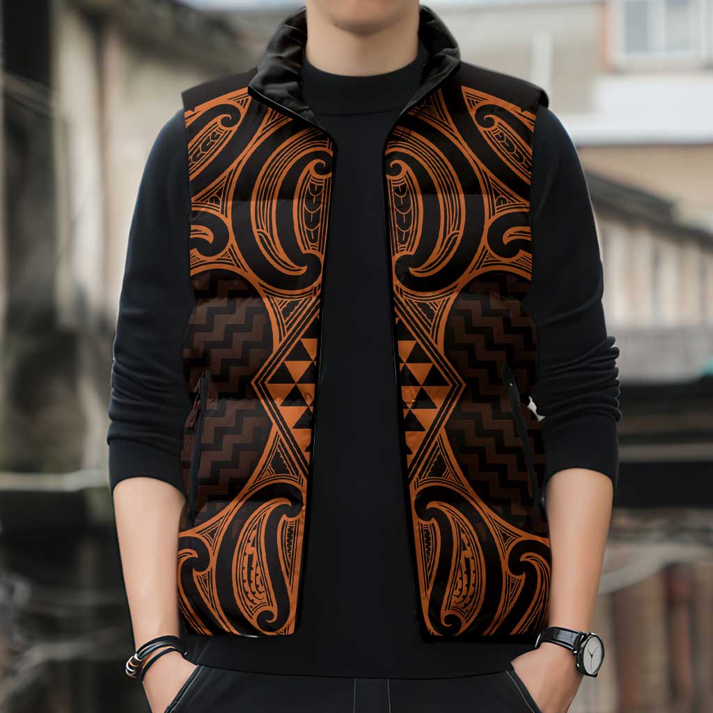 Karaka Maori Ta Moko Poutama Art Sleeveless Puffer Jacket - Aussie Hoodie