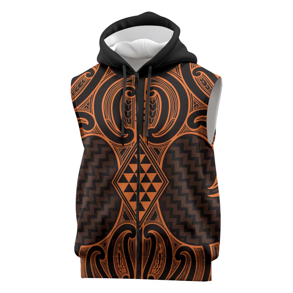 Karaka Maori Ta Moko Poutama Art Sleeveless Zip Hoodie LT9