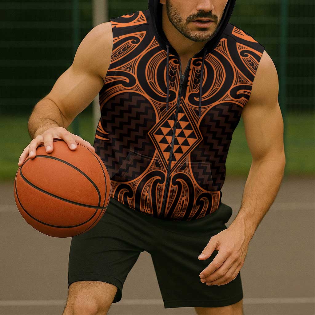 Karaka Maori Ta Moko Poutama Art Sleeveless Zip Hoodie LT9
