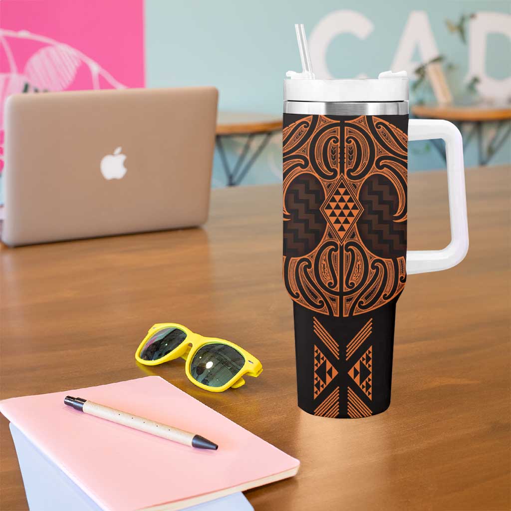 Karaka Maori Ta Moko Poutama Art Tumbler With Handle