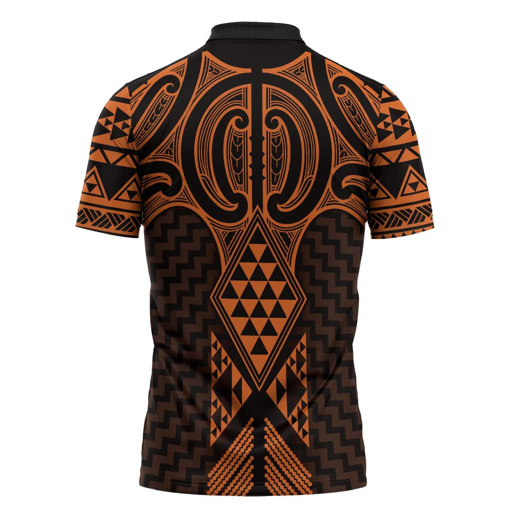 Karaka Maori Ta Moko Poutama Art Zipper Polo Shirt - Aussie Hoodie